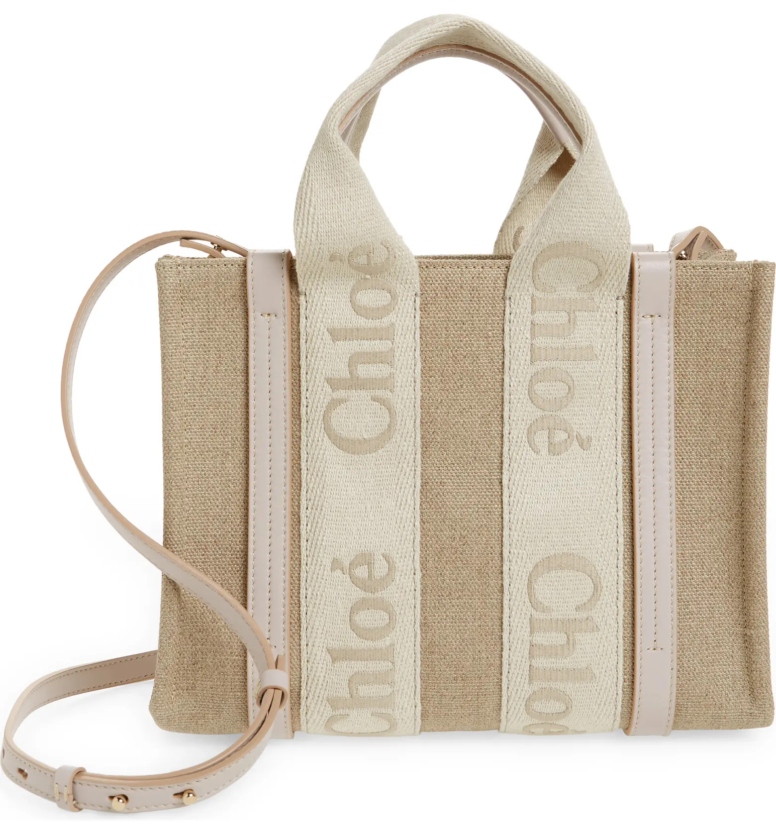 Small Woody Logo Strap Linen Tote | Nordstrom
