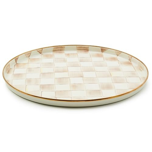 MACKENZIE-CHILDS Enamel Round Tray, Unique Serving Platter for Food and Drinks, Brown-and-White Mocha Check | Amazon (US)