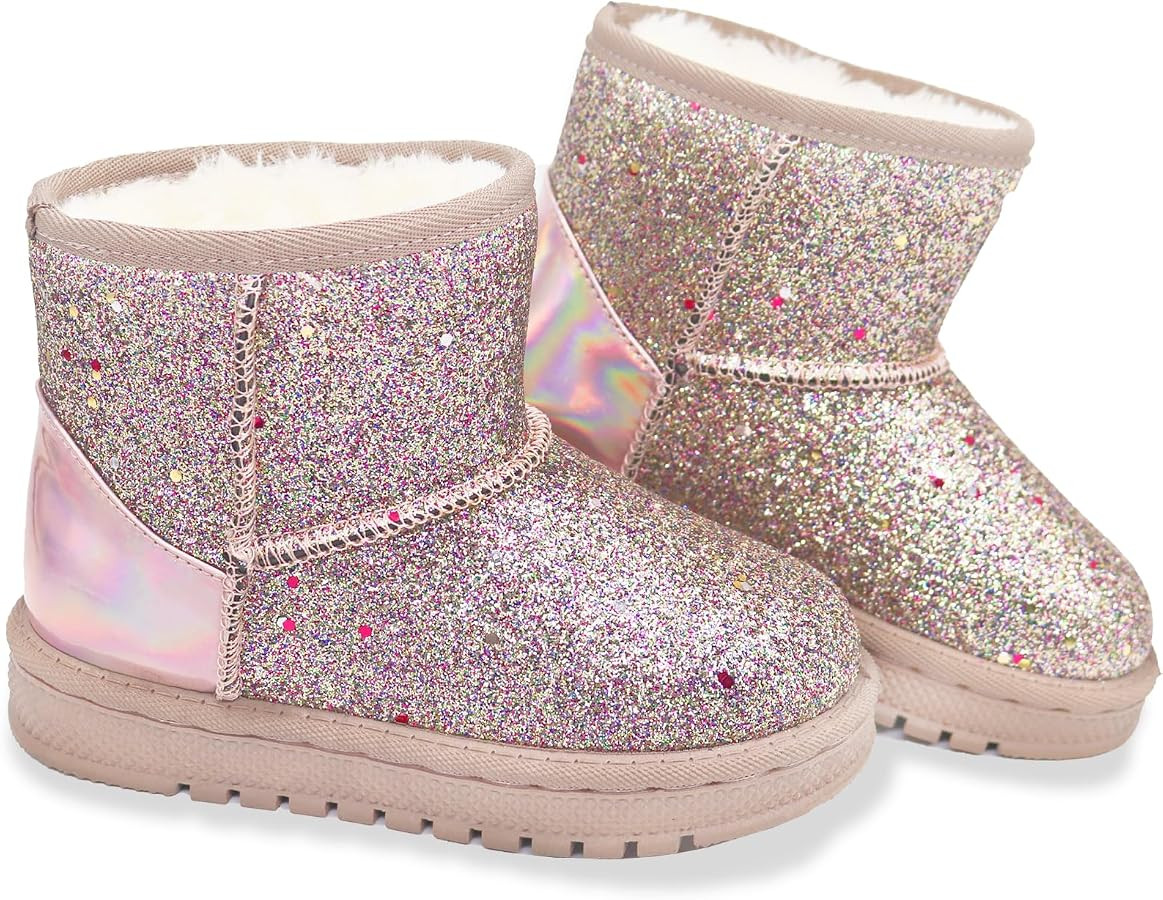 Girl's Boots Kids Glitter Snow Boots Durability Slip Resistant Outdoor Ankle Boots(Toddler/Little... | Amazon (US)