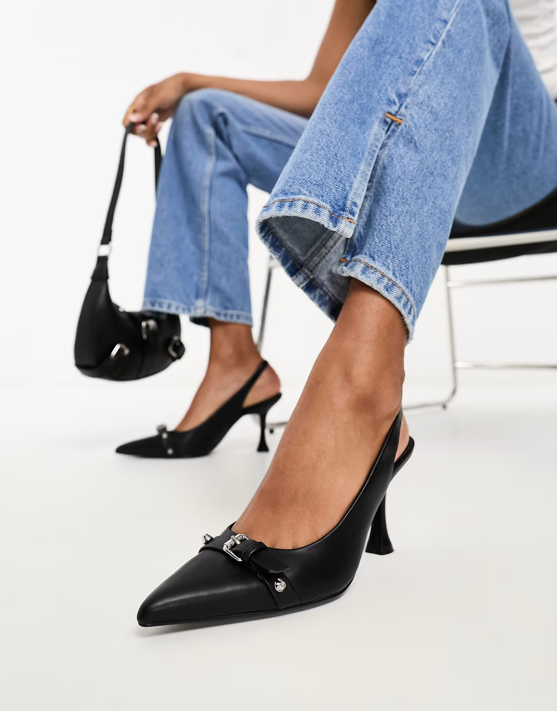 Monki buckle detail heeled slingback heels in black | ASOS (Global)