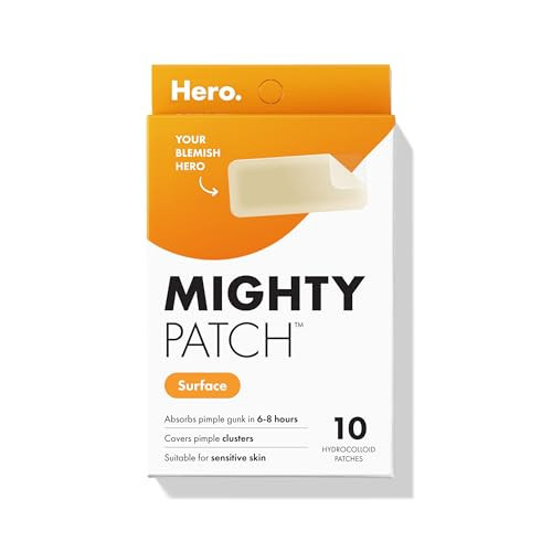 Mighty Patch Surface Large Pimple Patches for Face, Acne Spot Patch for Cheek, Forehead, and Chin, Pimple Stickers, Hydrocolloid Covers, Vegan-friendly, from Hero Cosmetics, 10 Count | Amazon (US)