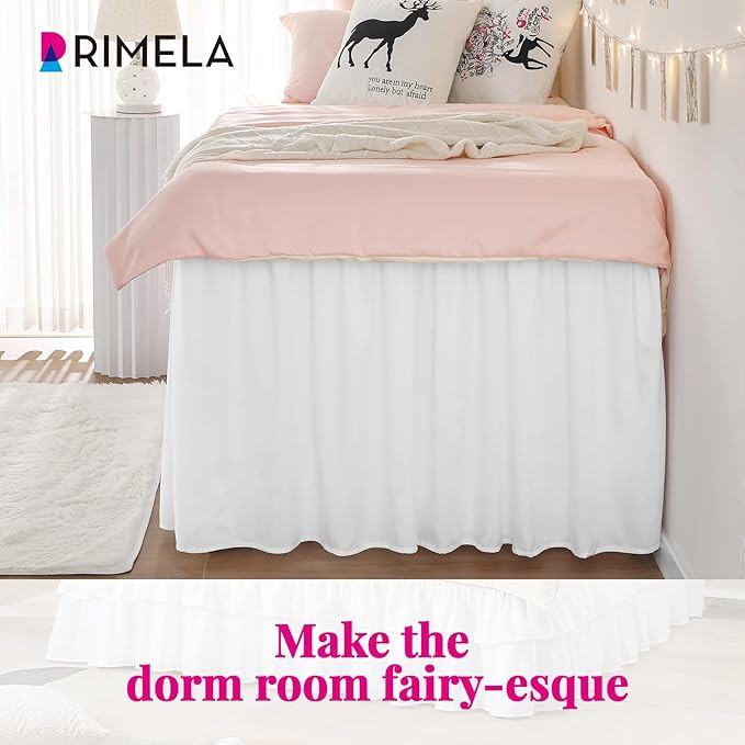 RIMELA Dorm Bed Skirt Twin XL 32 Inch Drop, Easy to Install Extra Long Wrap Around Elastic Dust R... | Amazon (US)
