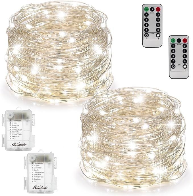 2 Set Fairy Lights Fairy String Lights Battery Operated Waterproof 8 Modes 100 LED 33ft Copper Wi... | Amazon (US)