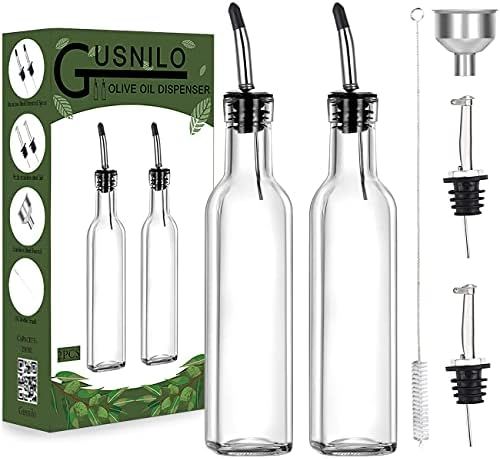 Gusnilo Olive Oil Dispenser, Oil Vinegar Cruet, Square Tall Glass Bottle W/Stainless Steel Pourer... | Amazon (US)