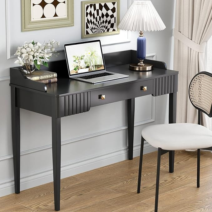 Black Vanity Desk Wooden Desk with Drawer Modern Desk Computer Desk Black Makeup Table with Gold ... | Amazon (US)