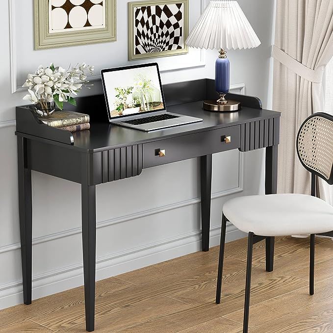 Black Vanity Desk Wooden Desk with Drawer Modern Desk Computer Desk Black Makeup Table with Gold ... | Amazon (US)