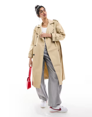 ASOS DESIGN longline trench coat in stone | ASOS (Global)