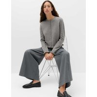 M&S Ruffle Crew Neck Cardigan Mid Grey Marl | Marks & Spencer (UK)