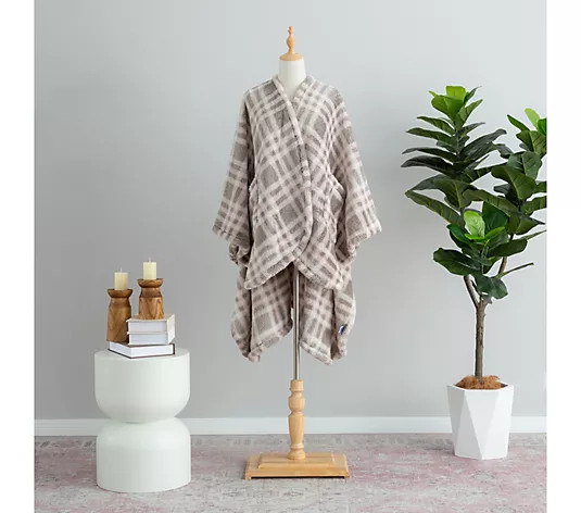 Berkshire Spa Loft Windowpane Plaid Wearable Throw | QVC