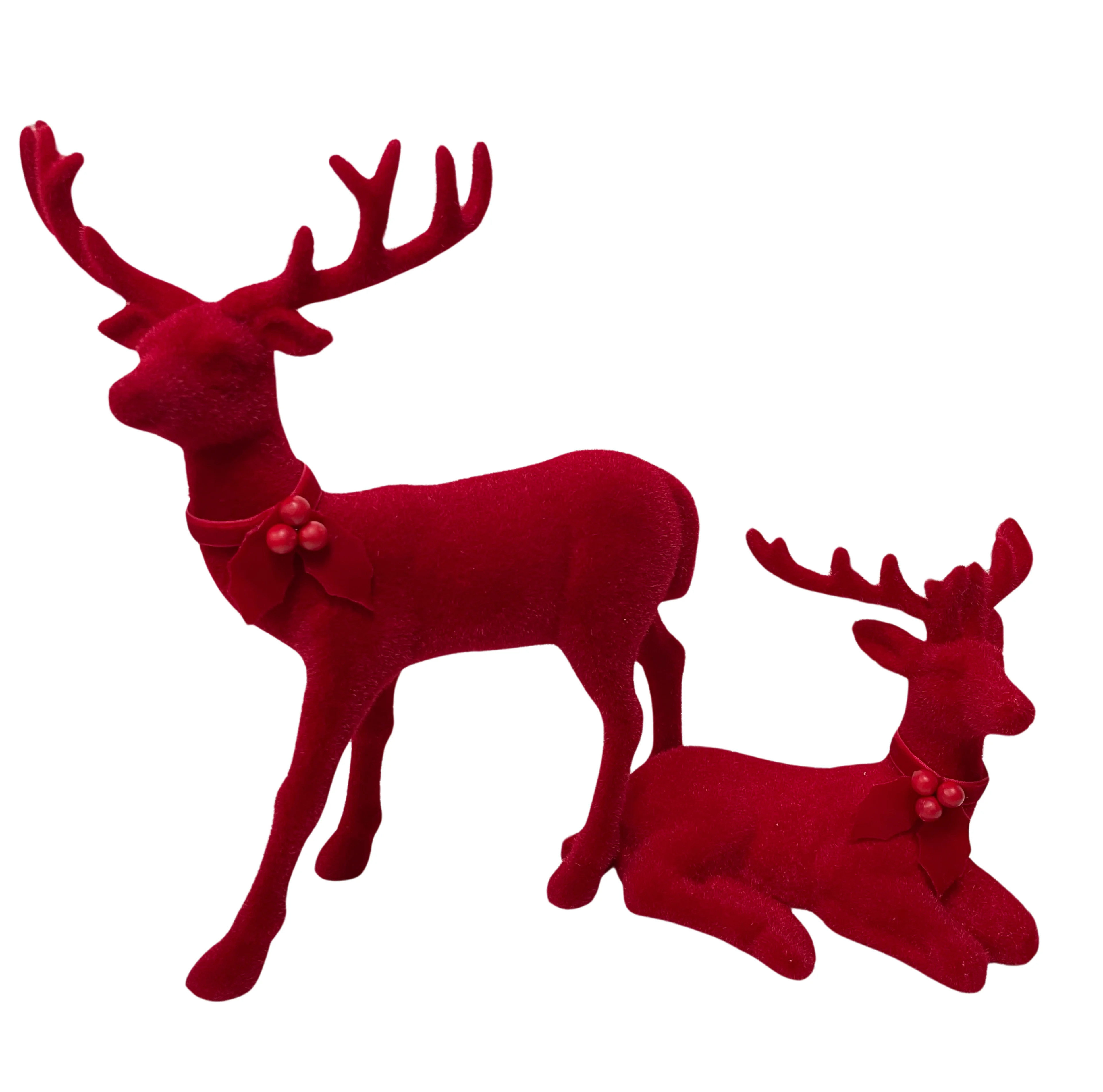 Flocked Deer Christmas Tabletop Decorations, Red, 12", 2 Pack, by Holiday Time - Walmart.com | Walmart (US)