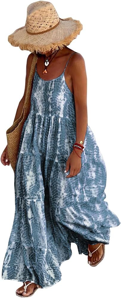 PRETTYGARDEN Women's Summer Casual Floral Printed Maxi Dress Bohemian Spaghetti Strap Flowy Long ... | Amazon (US)