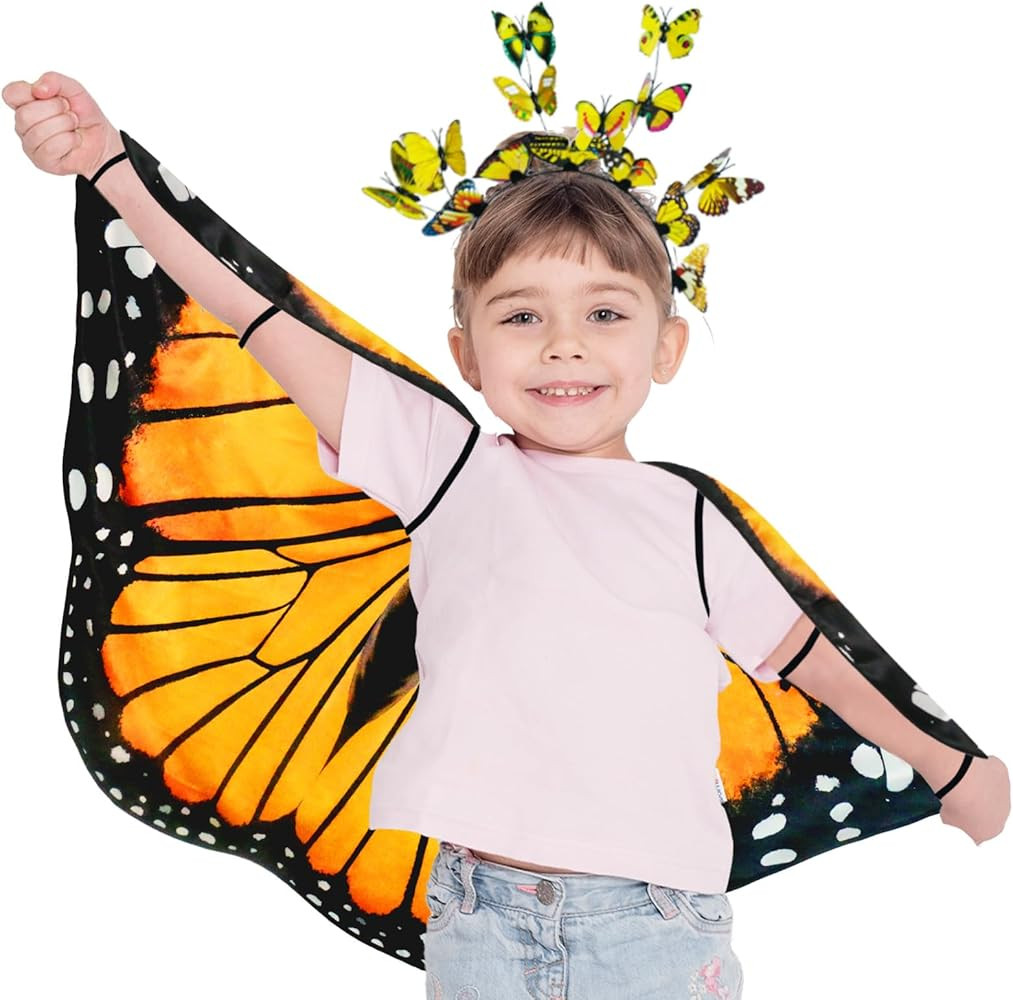iROLWIN Double Sided Kids Butterfly Wings for Toddler Girls Fairy Dress Up Costume Butterfly Cape... | Amazon (US)