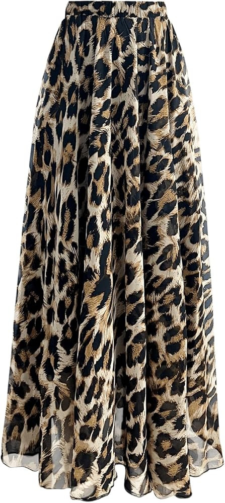 Verdusa Women's Leopard Print Skirt Y2k Goth High Waist Ruffled Pleated Flowy Long Skirts | Amazon (US)