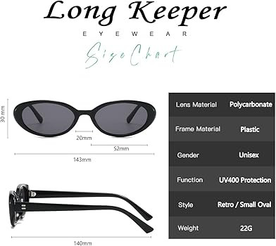 Long Keeper Vintage Oval Sunglasses - Fashion Small Oval Sunglasses for Women Men Slim Oval Sun G... | Amazon (UK)