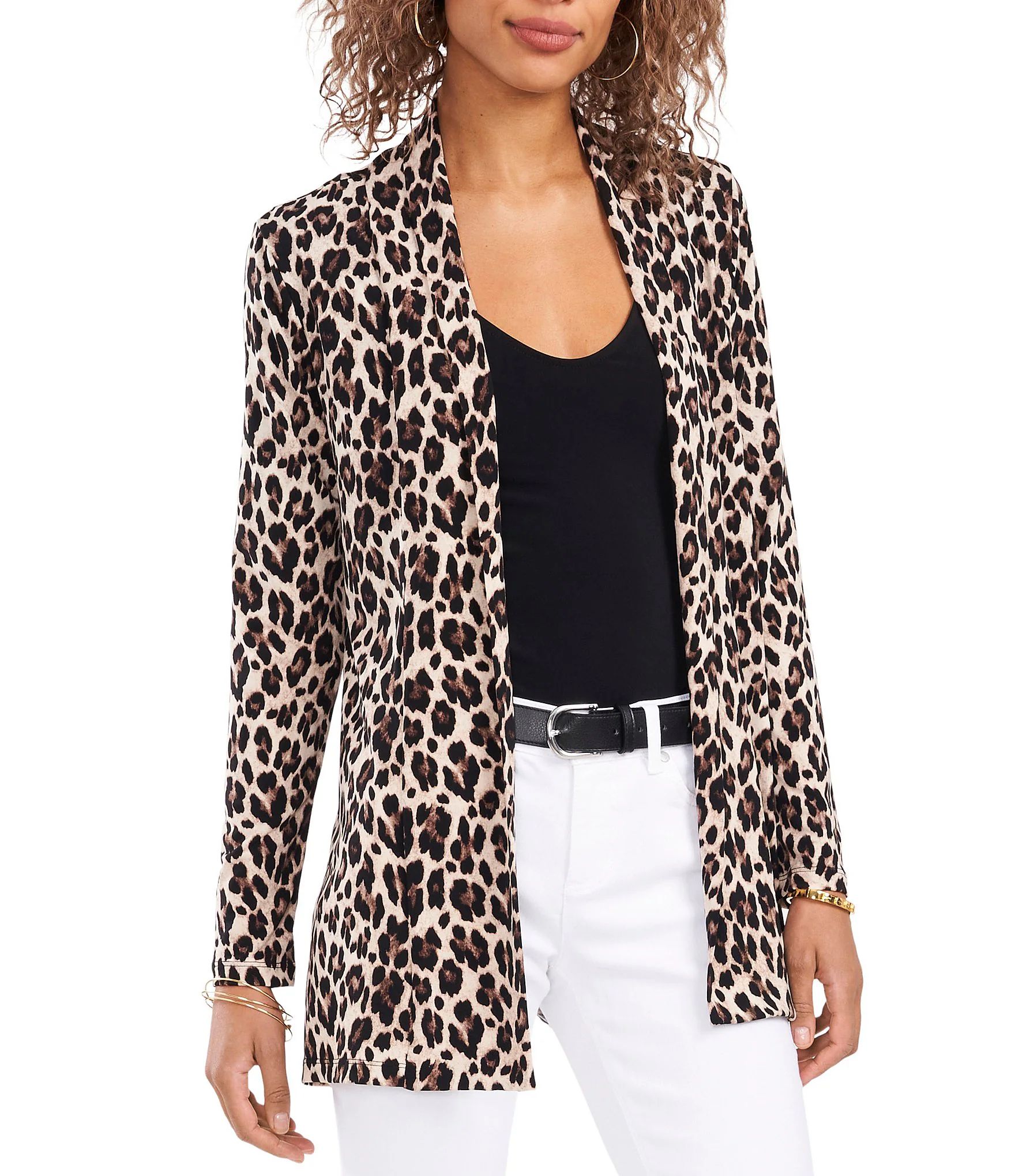 Leopard Print Long Sleeve Tunic Knit Statement Cardigan | Dillard's