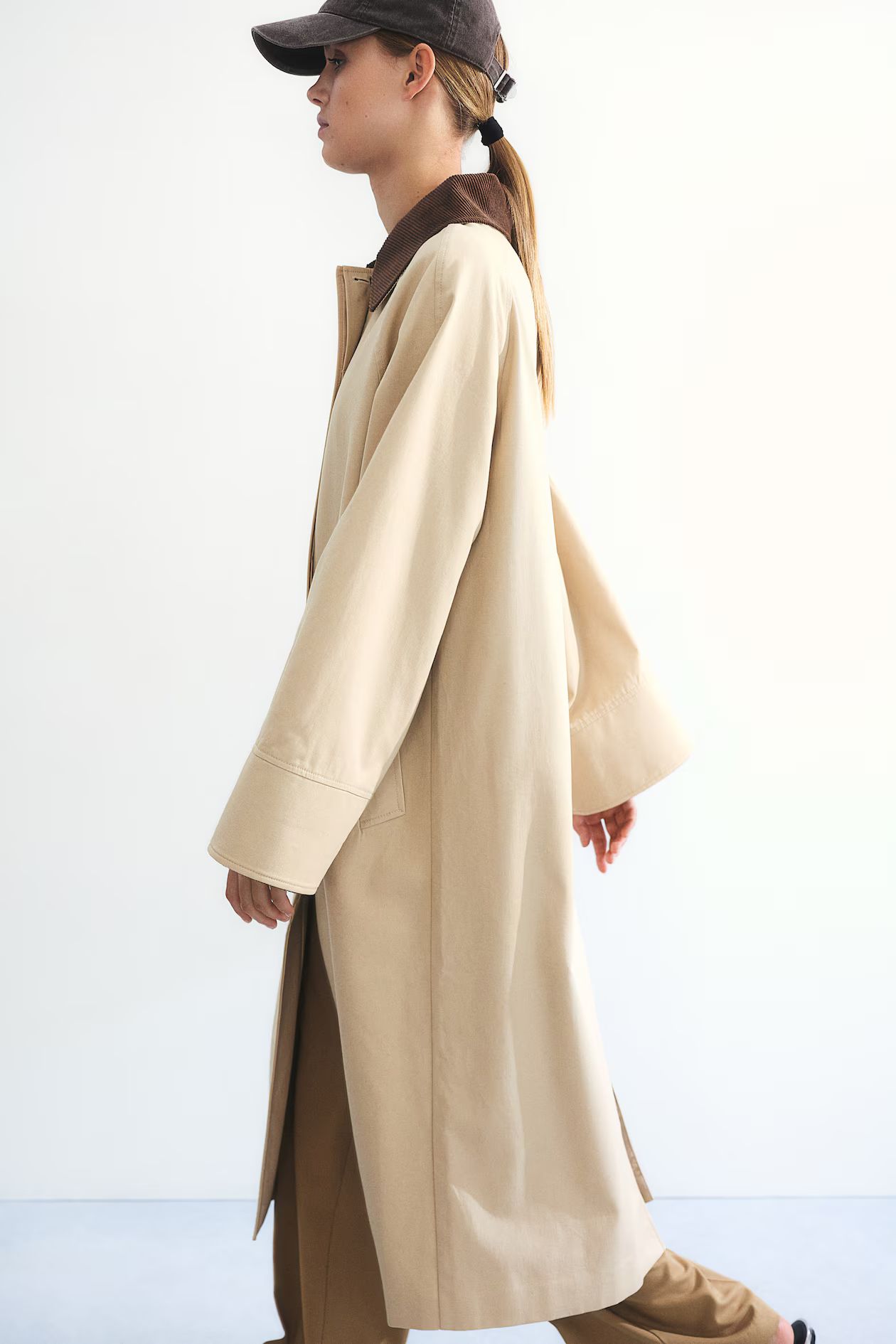 Cotton Twill Coat - Long sleeve - Long - Beige - Ladies | H&M US | H&M (US + CA)