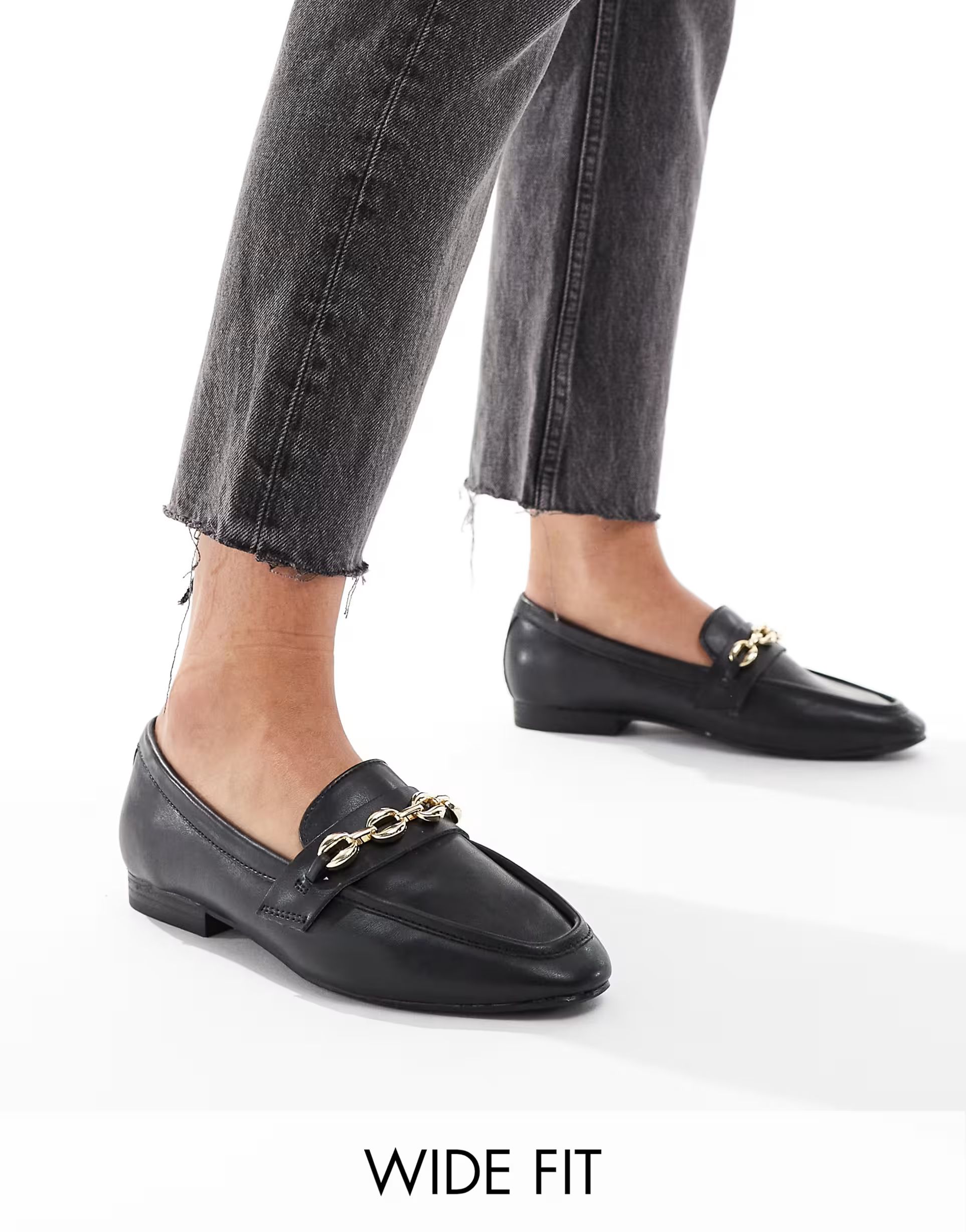 ASOS DESIGN Wide Fit Macaroon chain loafer in Black | ASOS (Global)