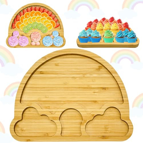 Rainbow Charcuterie Board Wooden Baby Kids Birthday Party Deorations Rainbow Theme Baby Shower Party Supplies Cute Food Tray Wood Serving Platter Fillable Serving Board for Food Fruit | Amazon (US)
