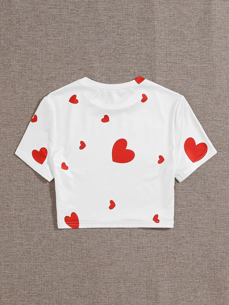 Heart Print Round Neck Tee | SHEIN
