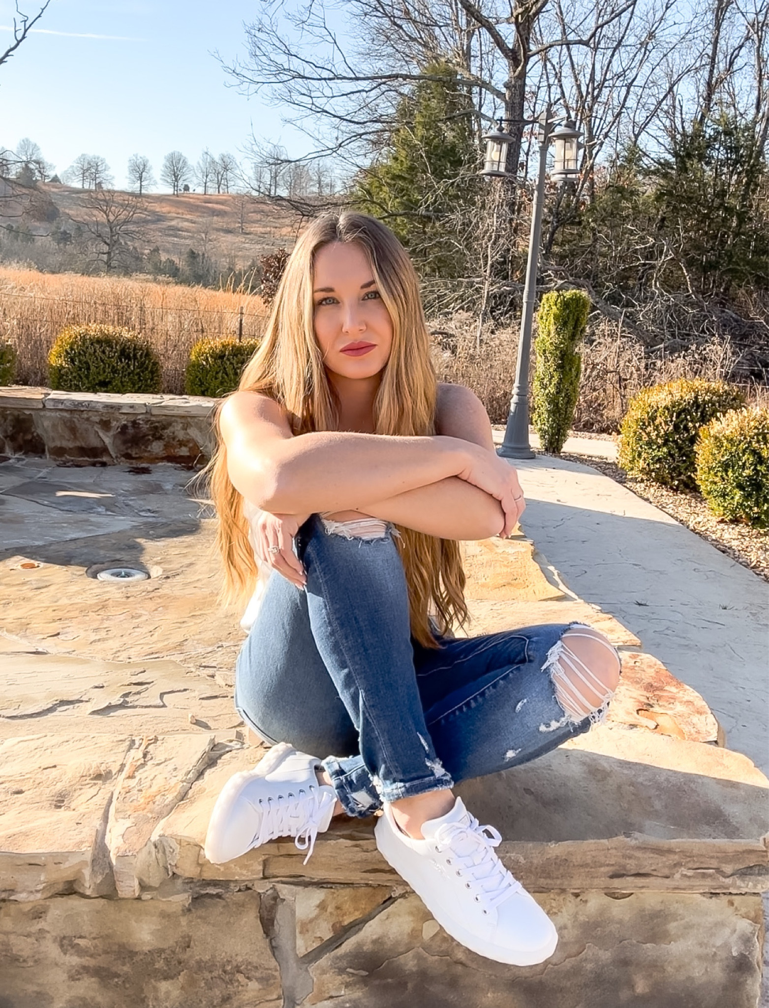 Casual ootd, distressed denim, Jimmy choo sneakers, white sneakers, satin tank 

#LTKbeauty #LTKFind #LTKstyletip