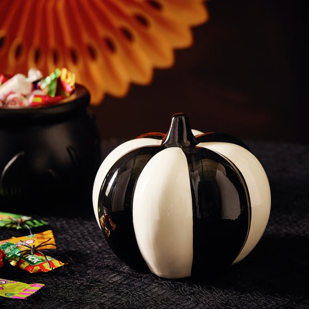 Buy Argos Home Black & White Stripe Pumpkin Halloween Decoration | Halloween decorations | Argos | argos.co.uk