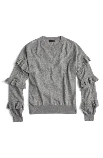Women's J.crew Ruffle Sleeve Sweater, Size XX-Small - Grey | Nordstrom