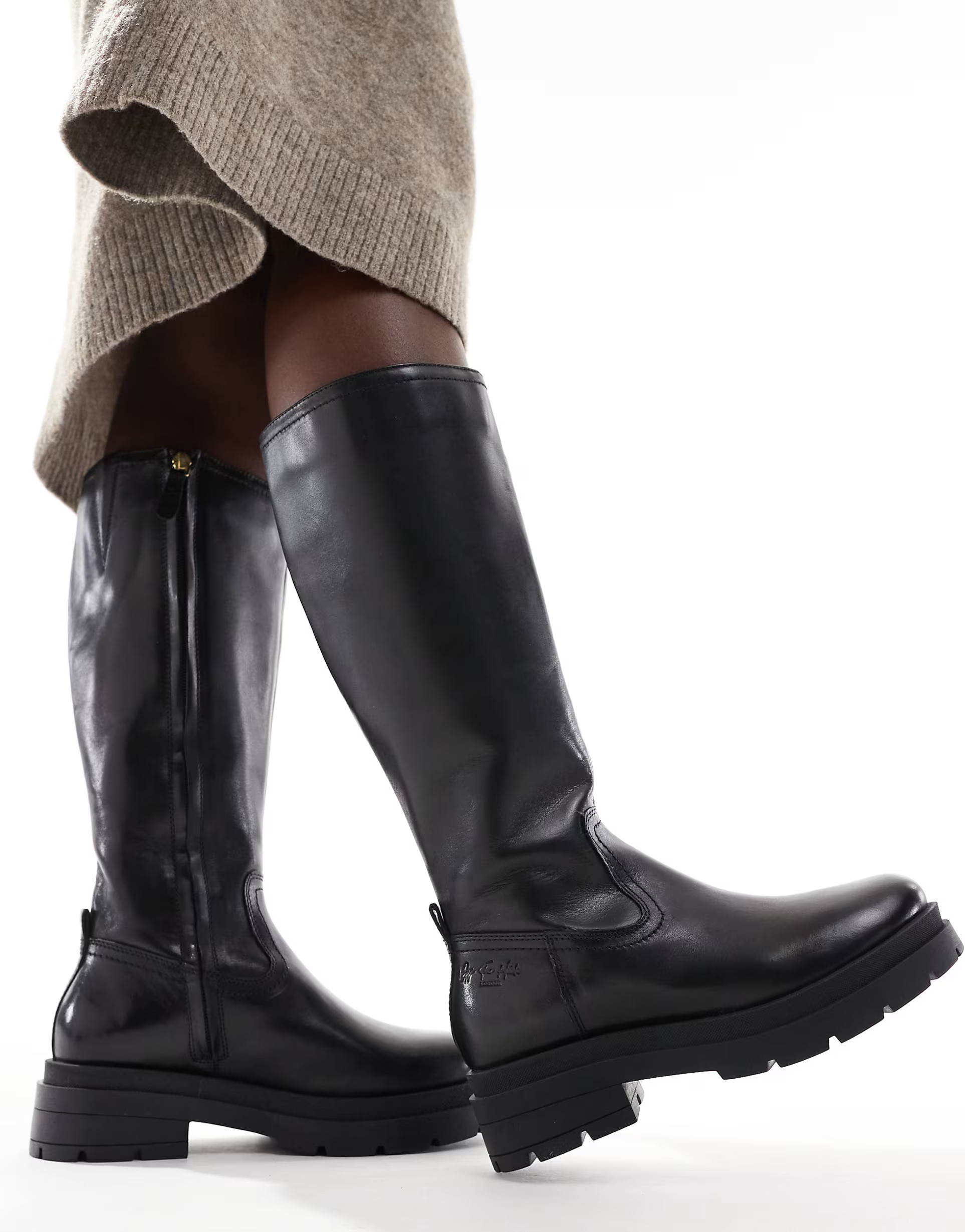 Off The Hook bond leather knee high biker boots in black | ASOS (Global)