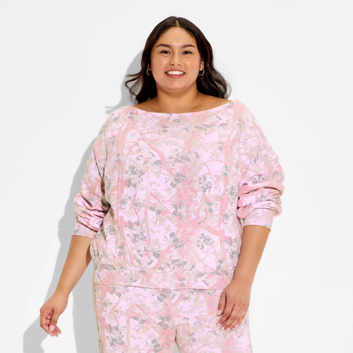 Women's Fleece Graphic Pullover Sweatshirt - Pink Camo | Target