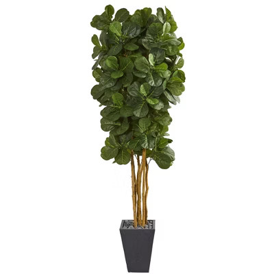 7.5' Artificial Fiddle Leaf Tree in Slate Planter Green/Gray - Nearly Natural | Target