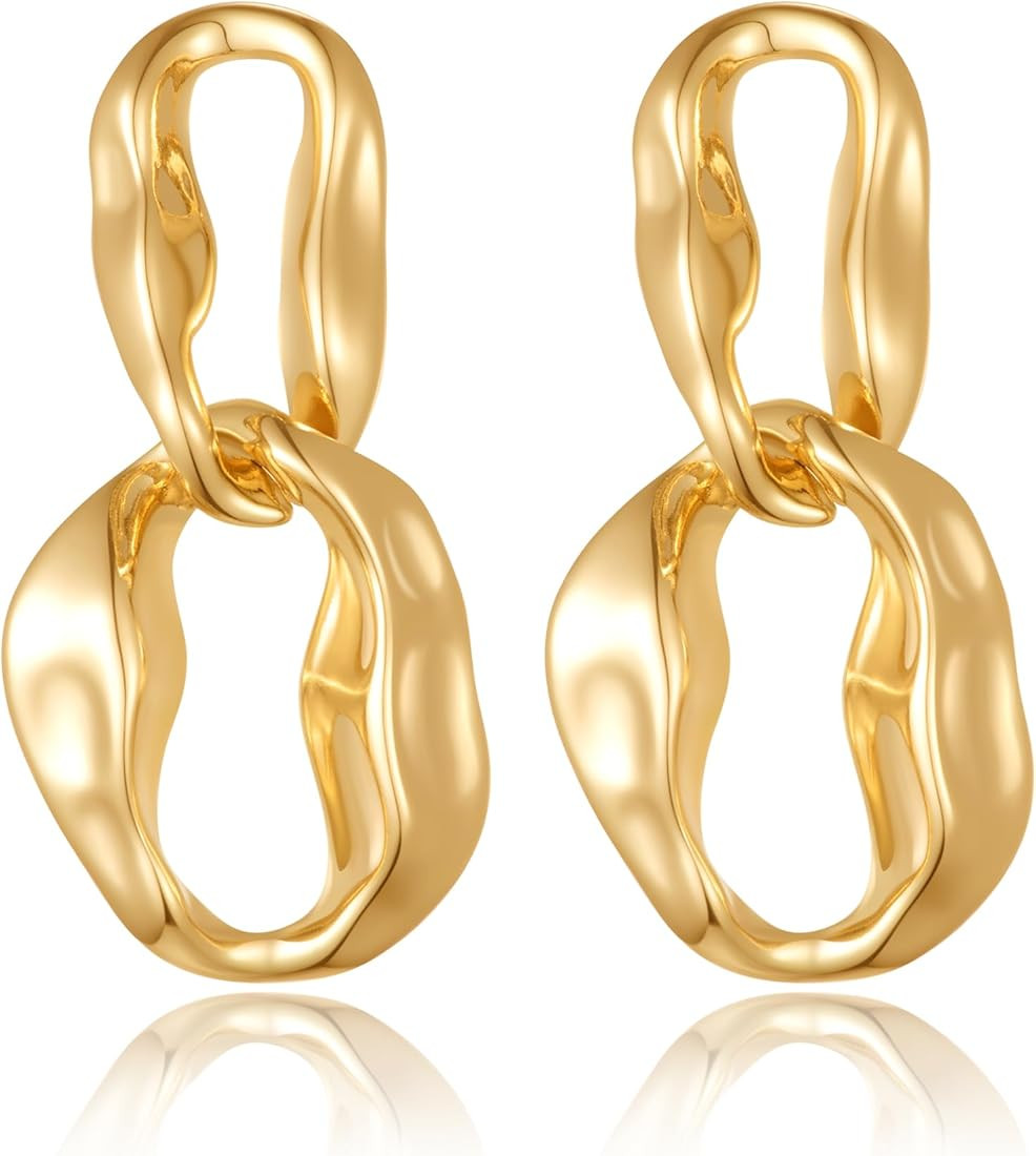 Gold Earrings for Women Girls,14K Gold Plated Lightweight Gold Hoop Earrings Hypoallergenic Earri... | Amazon (US)
