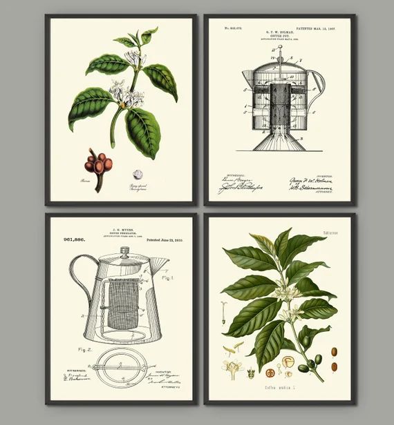 Coffee Wall Art Print Set of 4 Prints Arabic Liberian Green - Etsy | Etsy (US)