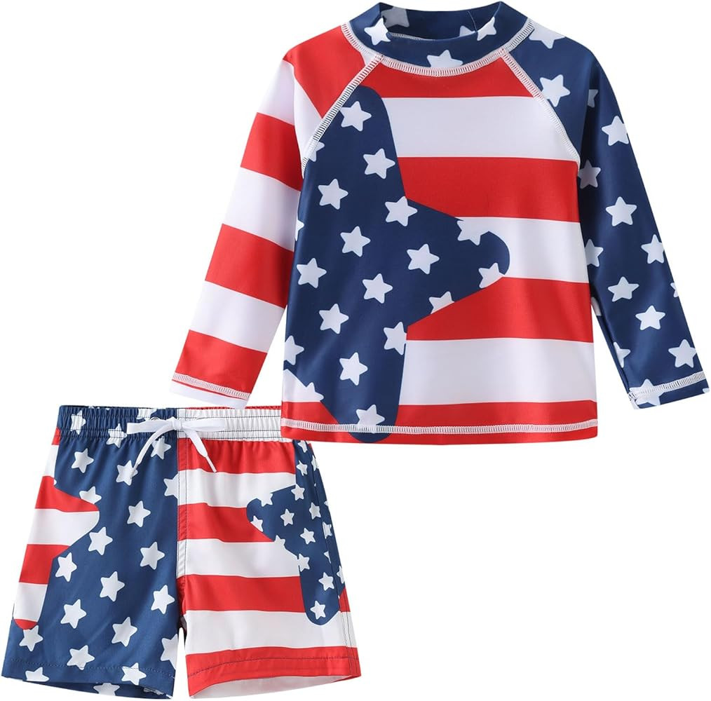 Aisyee Toddler Baby Boys Rash Guard Set for Kids Boys Swim Set with Swim Trunks Long Sleeve Bathi... | Amazon (US)