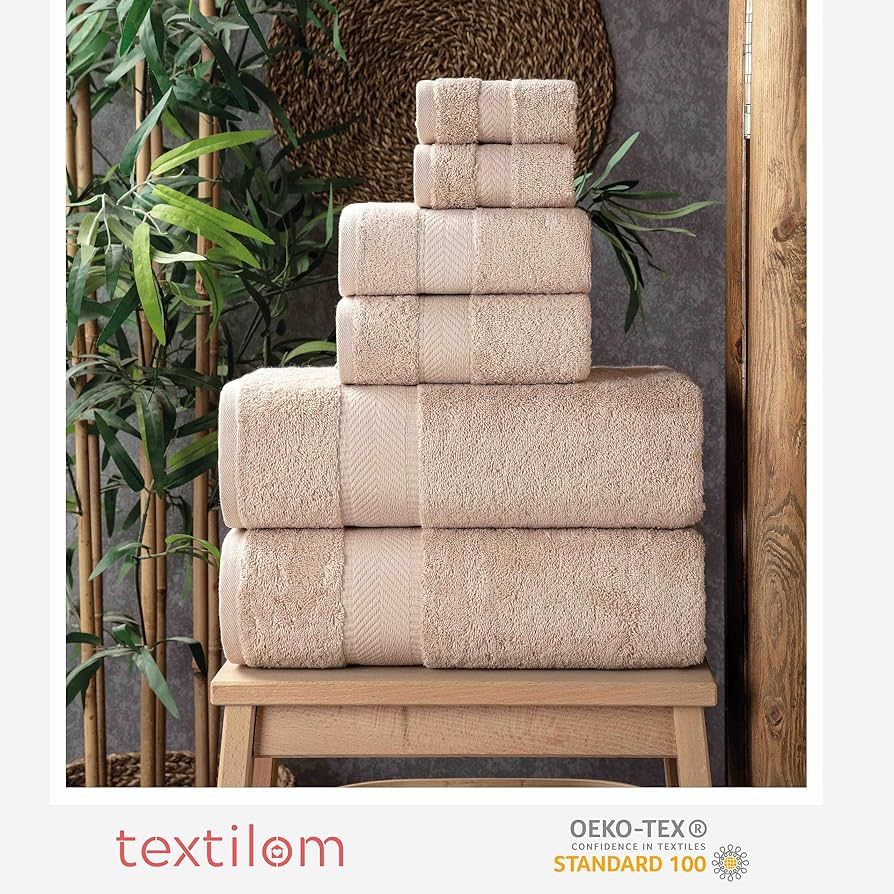 TEXTILOM 100% Turkish Cotton 6 Pcs Bath Towel Set, Luxury Bath Towels for Bathroom, Soft & Absorb... | Amazon (US)