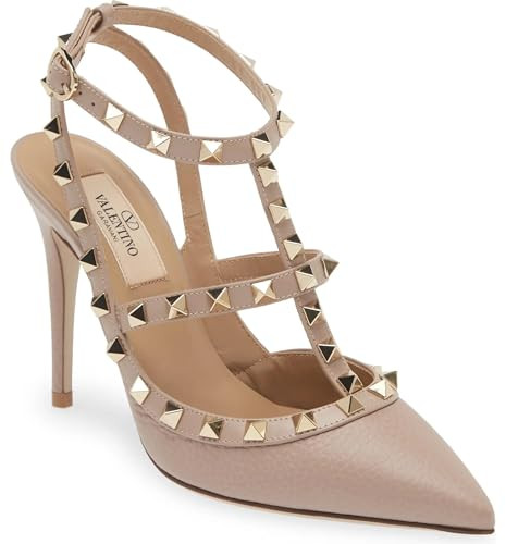 Valentino Women's Rockstud T-Strap Pointed Toe Pump 41.5 Poudre, 11.5 | Amazon (US)