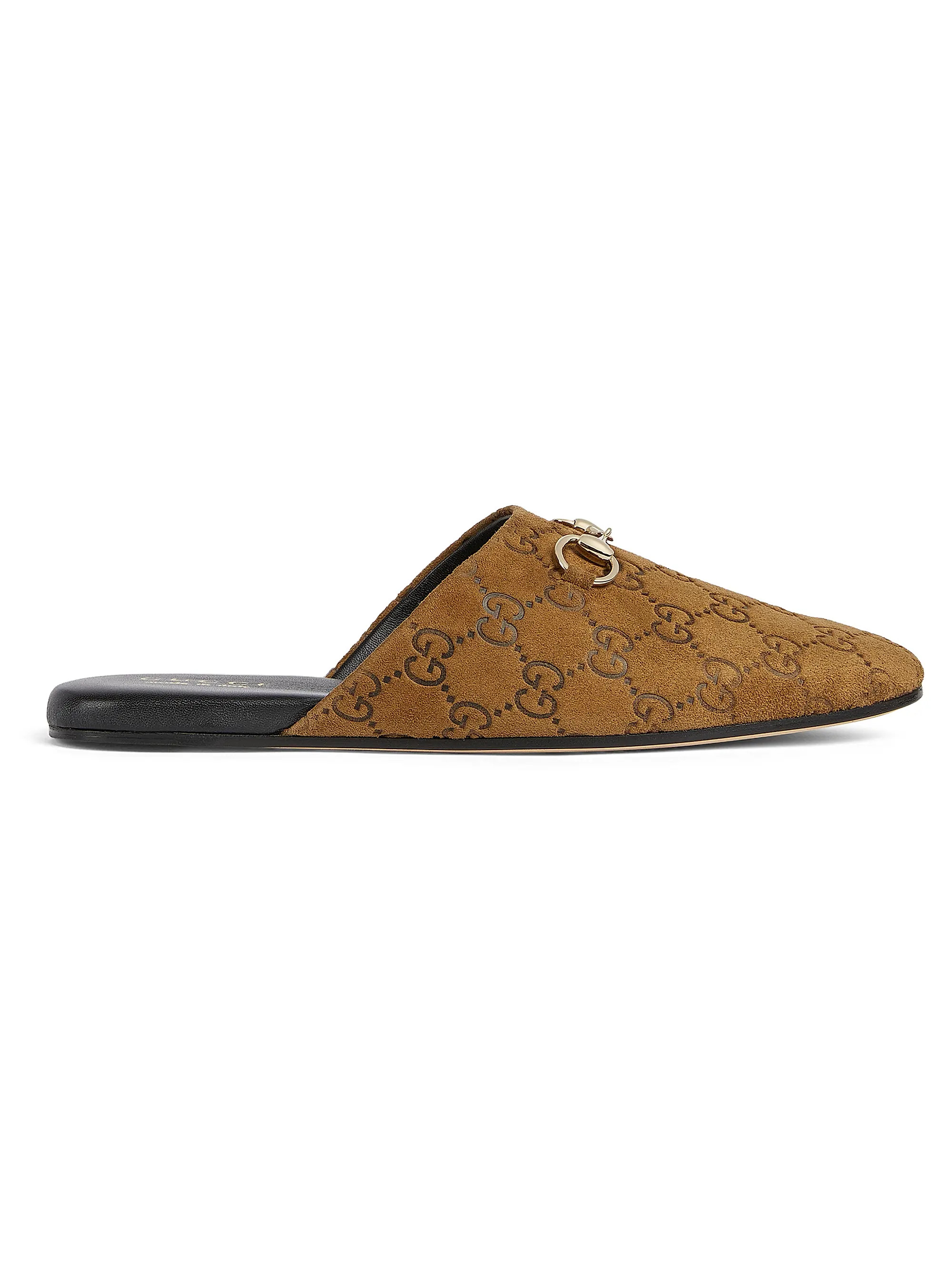 Annette Horsebit Monogram Suede Mules | Saks Fifth Avenue