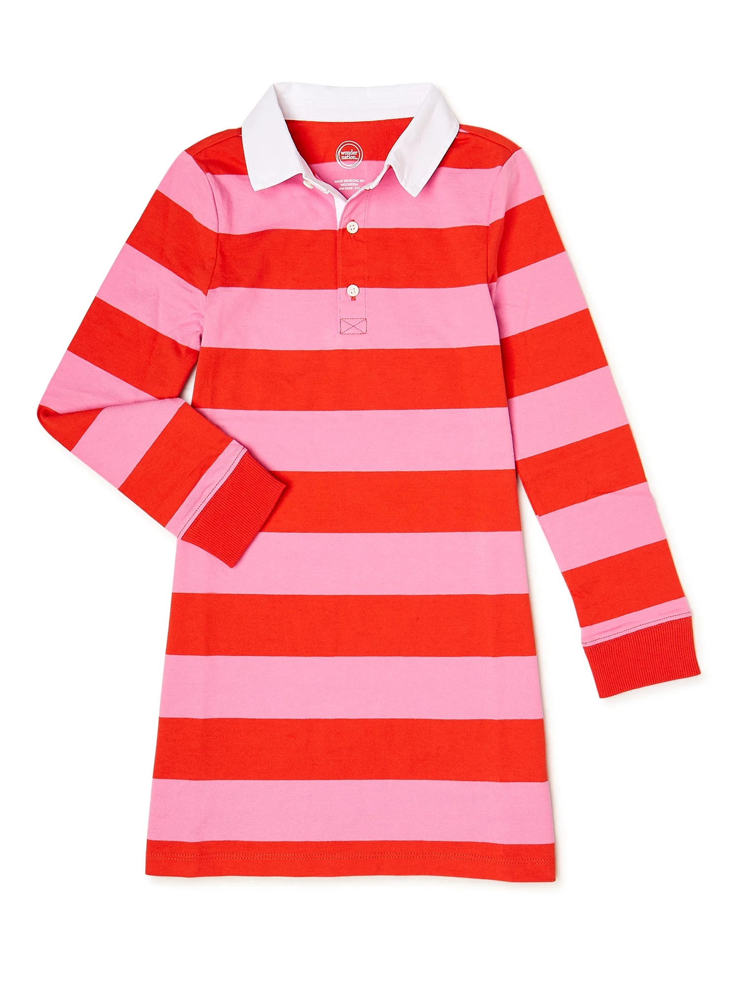 Wonder Nation Girls’ Rugby Dress with Long Sleeves, Sizes 4-18 & Plus - Walmart.com | Walmart (US)
