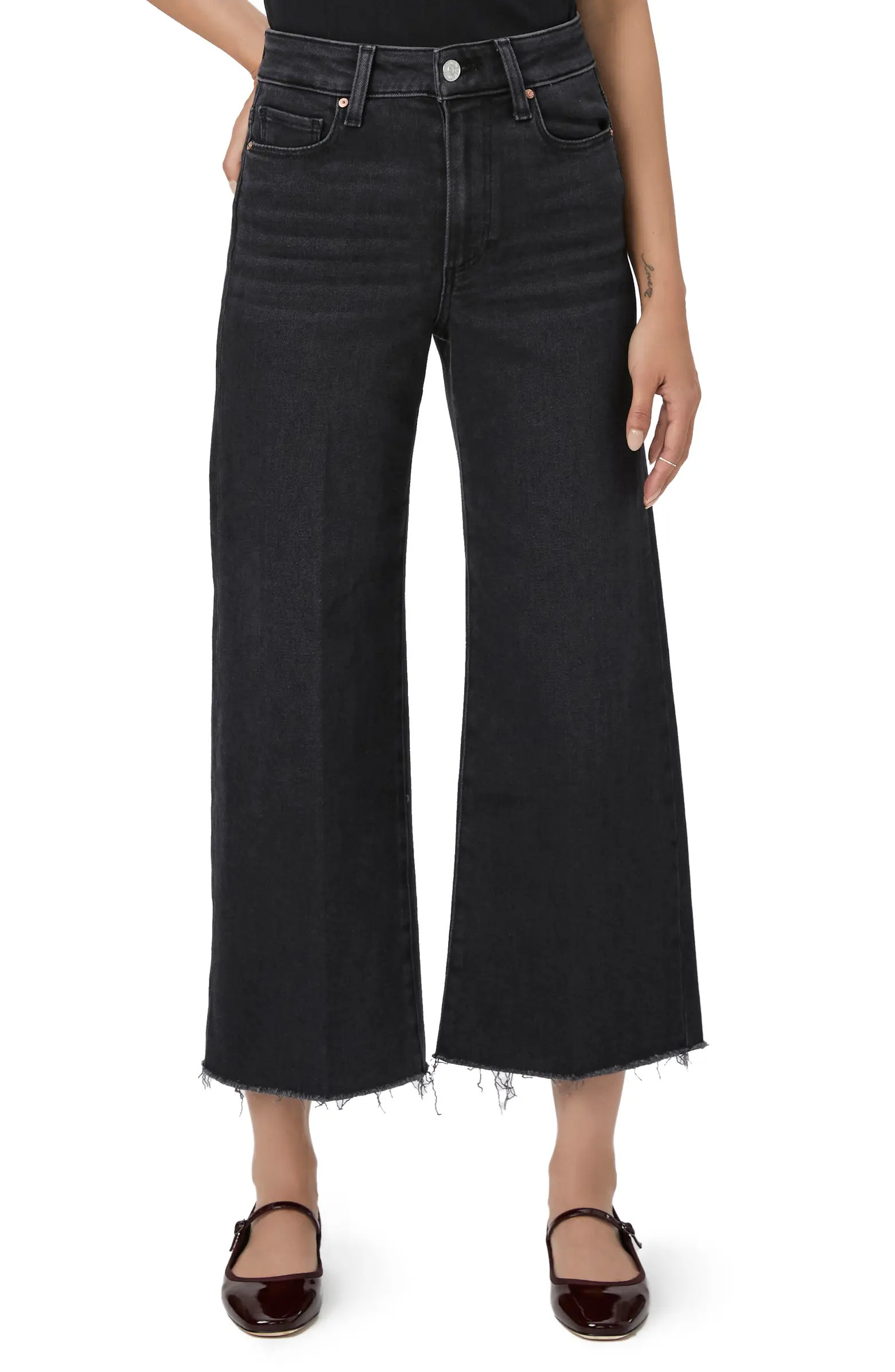 PAIGE Anessa Raw Hem High Waist Ankle Wide Leg Jeans | Nordstrom | Nordstrom