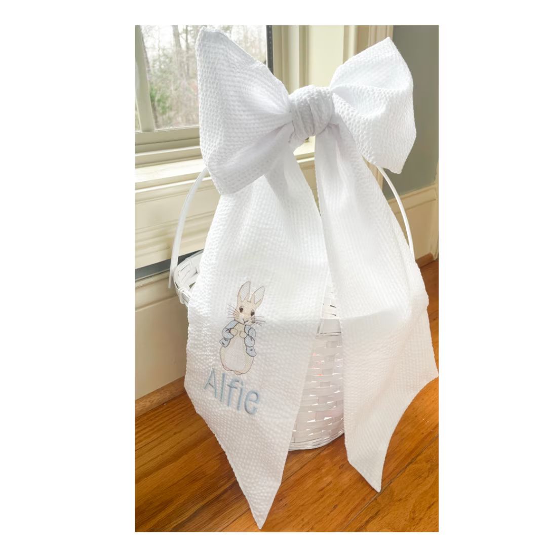 Personalized Easter Basket Seersucker Bow, Flower Girl Basket Bow, New Mom Gift Basket, Baby Girl... | Etsy (US)