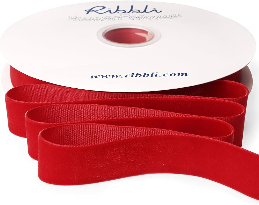 Ribbli Red Velvet Ribbon 1 Inches Continuous 25 Yard Spool Red Christmas Ribbon for Gift Wrapping... | Amazon (US)