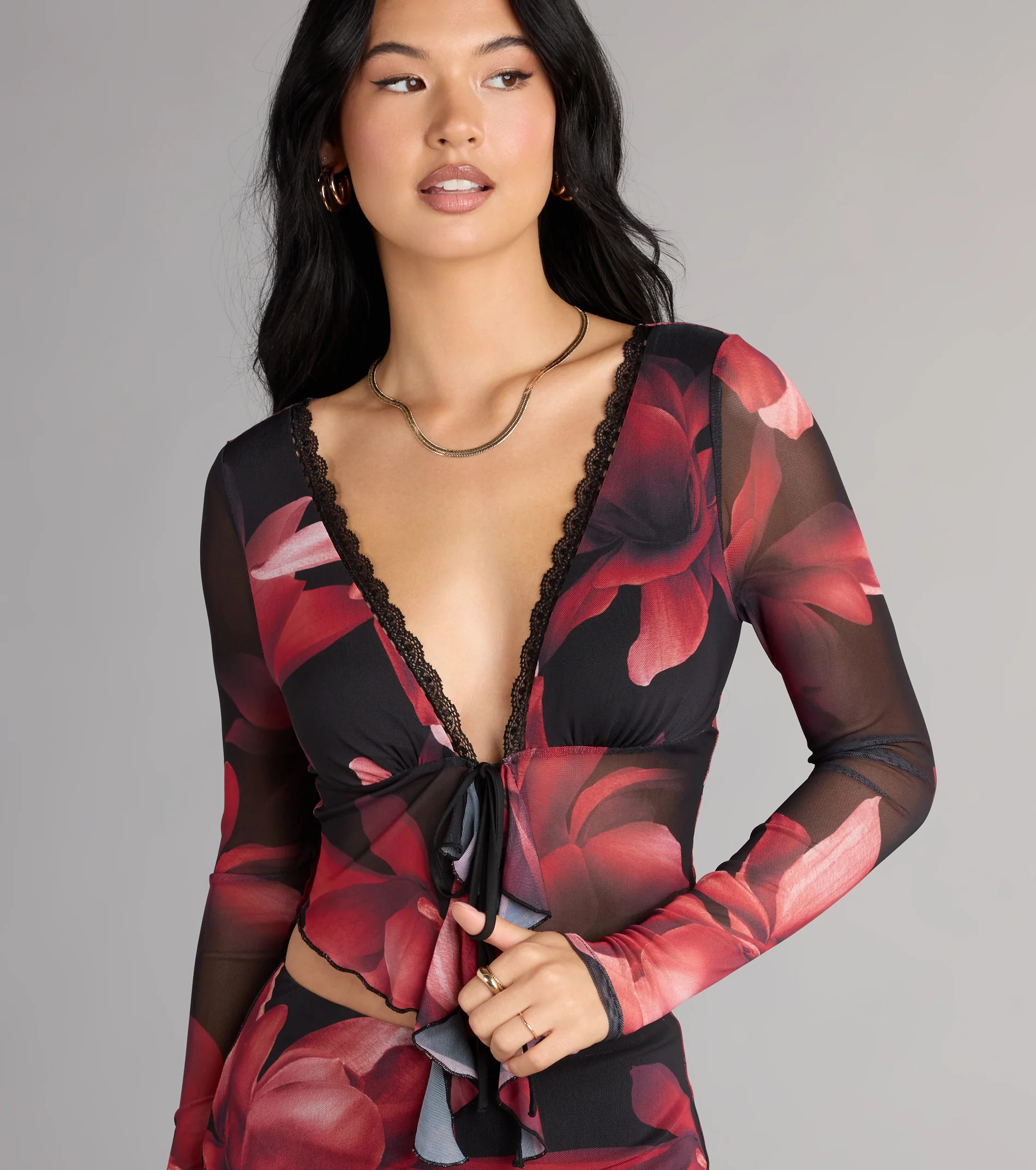 Soft Serve Floral Ruffle Tie-Front Top | Windsor Stores