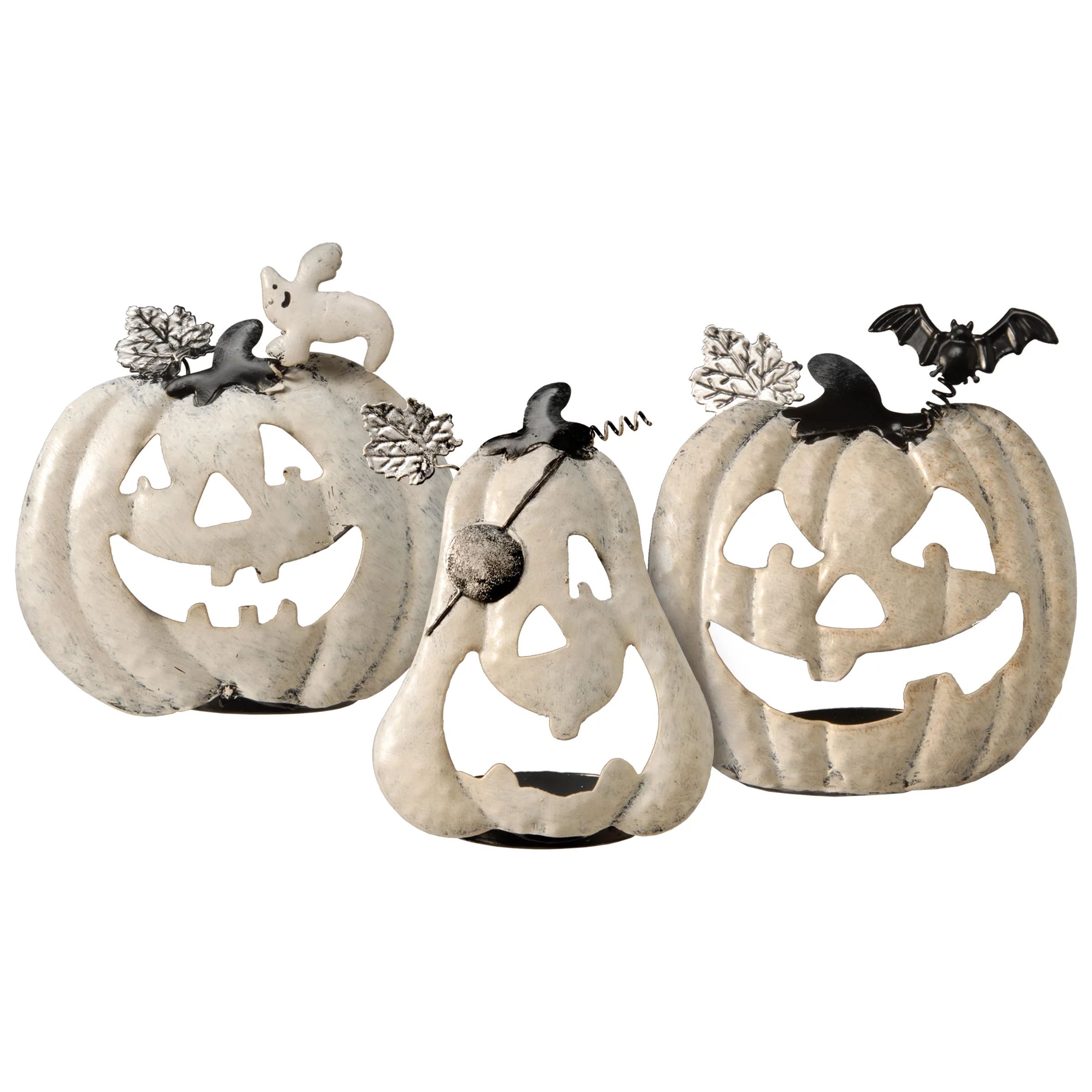 National Tree Company Metal Jack O' Lantern Candleholders Decoration, White, Pack of 3, Halloween... | Walmart (US)