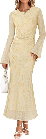 ZESICA Women's Long Sleeve Floral Bodycon Dress 2026 Spring Fall Ruched Mesh Wedding Guest Cockta... | Amazon (US)