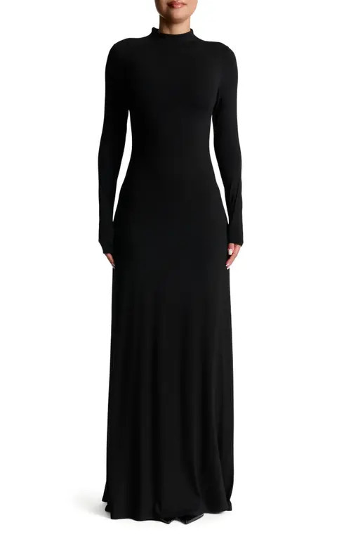 Naked Wardrobe Smooth Open Back Long Sleeve Maxi Dress in Black at Nordstrom, Size Medium | Nordstrom