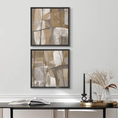 Abstract Muted Gray Brown Neutral Framed Canvas Master Bedroom Wall Art Set 2 Print | Wayfair North America