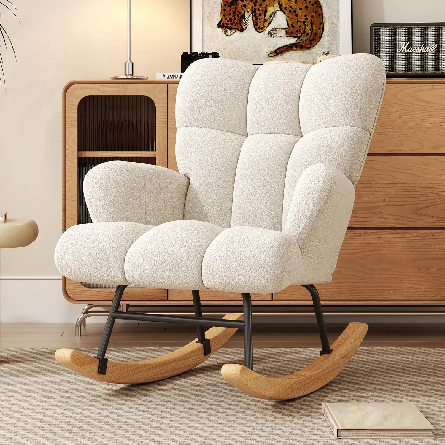 VIRRMO Glider Rocking Chair Nursery, Comfy Accent Chair Armchair with High Backrest Teddy Soft Up... | Walmart (US)