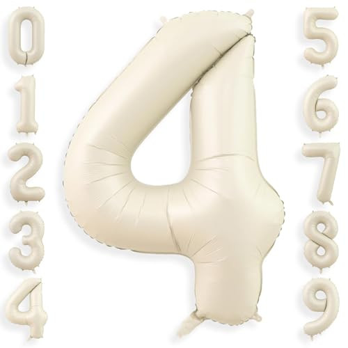 40 Inch Cream White 4 Balloon Numbers, Large Number 4 Balloon Foil Helium Number Balloons, Big 4 ... | Amazon (US)