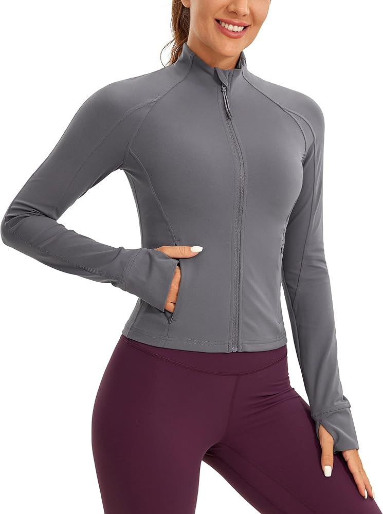 CRZ YOGA Butterluxe Womens Cropped Slim Fit Workout Jackets - Weightless Track Athletic Full Zip ... | Amazon (US)
