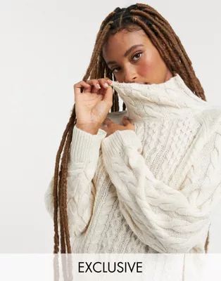 Reclaimed Vintage inspired high neck cable jumper in cream | ASOS (Global)