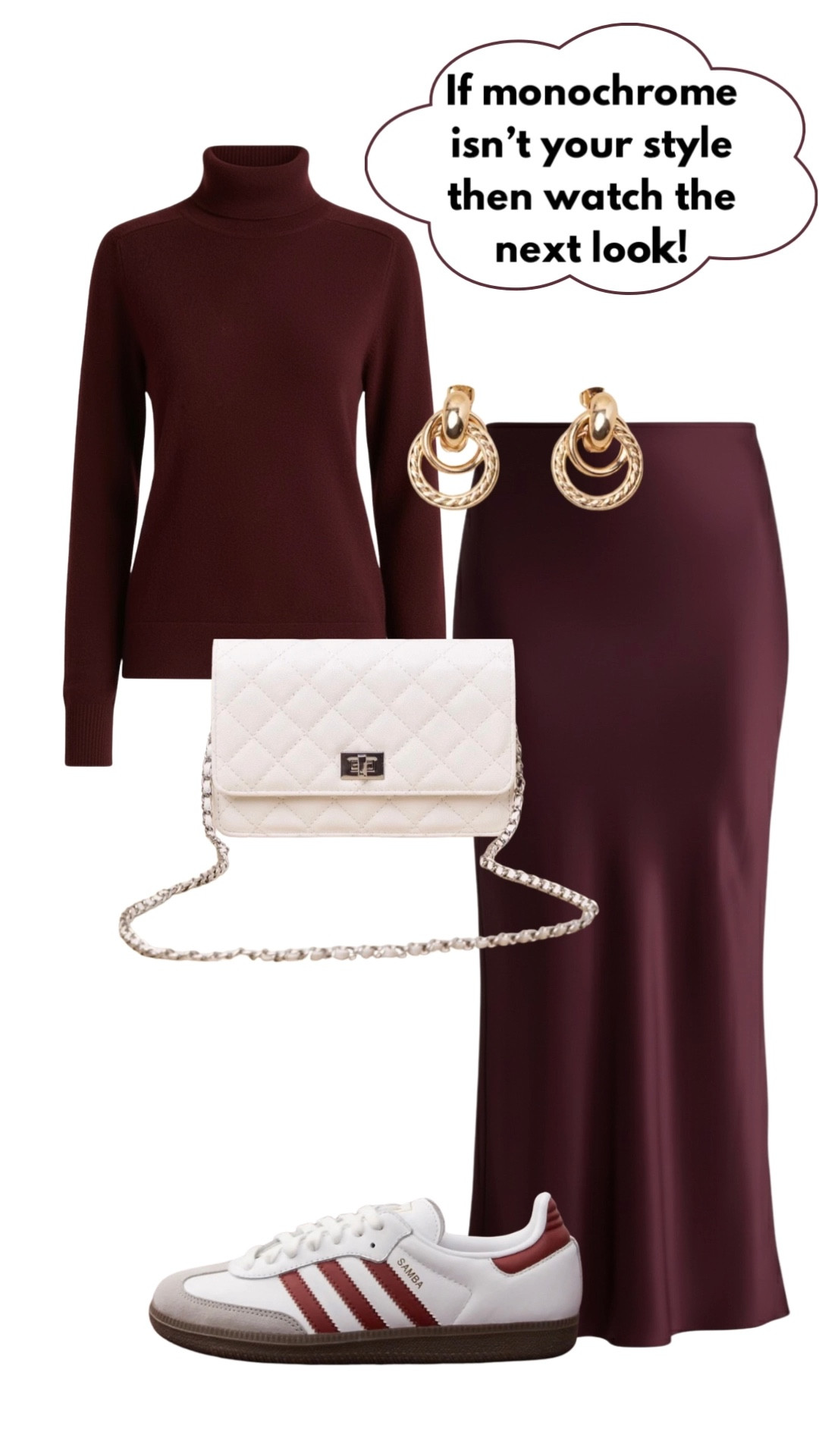 Fall Outfit Ideas For Women in 2025 - Elevated and Chic Look! Burgundy sweater top with a satin skirt, Adidas Samba sneakers and a quilted bag. Slay the autumn with the warm, cozy and timeless knitted textures in style. Fall outfits casual!

#ltkfashion #ltkfall #adidassamba #chiclayers #burgundyoutfit #falloutfits #ootdinspo #fall2025 #fallstyle #fallfashion

#LTKShoeCrush #LTKStyleTip #LTKSeasonal