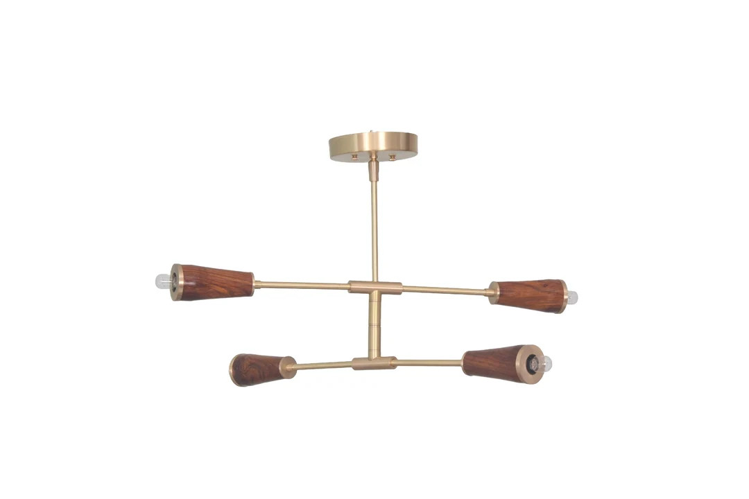 4 Light Wood Raw Brass Sputnik Chandelier Light ' Fixture - Etsy | Etsy (US)